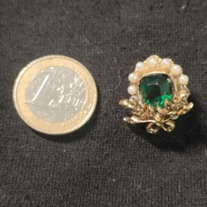 Broche vintage pierre verte & perles – style floral – années 50