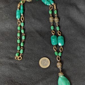 Collier Sautoir Vintage Vert Malachite – Pâte de Verre et Filigrane