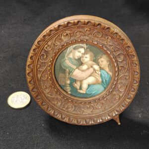 Ancien Cadre Italien Bois Sculpté - Madone à la Chaise de Raphaël