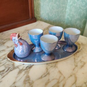 Service Coquetiers Porcelaine Irisée Victoria Czechoslovakia - Coq