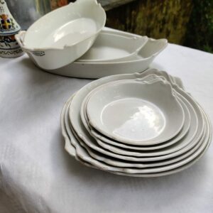 Lot de 10 plats en porcelaine Aluminite Frugier Limoges – plats à gratin anciens