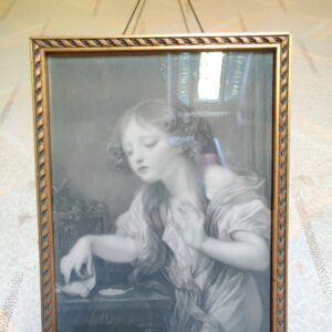 Reproduction ancienne encadrée – Jeune fille romantique